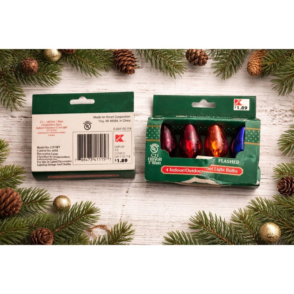 Vintage Kmart C7 Flasher Christmas Light Bulbs – 4 Count – Indoor Outdoor – NOS